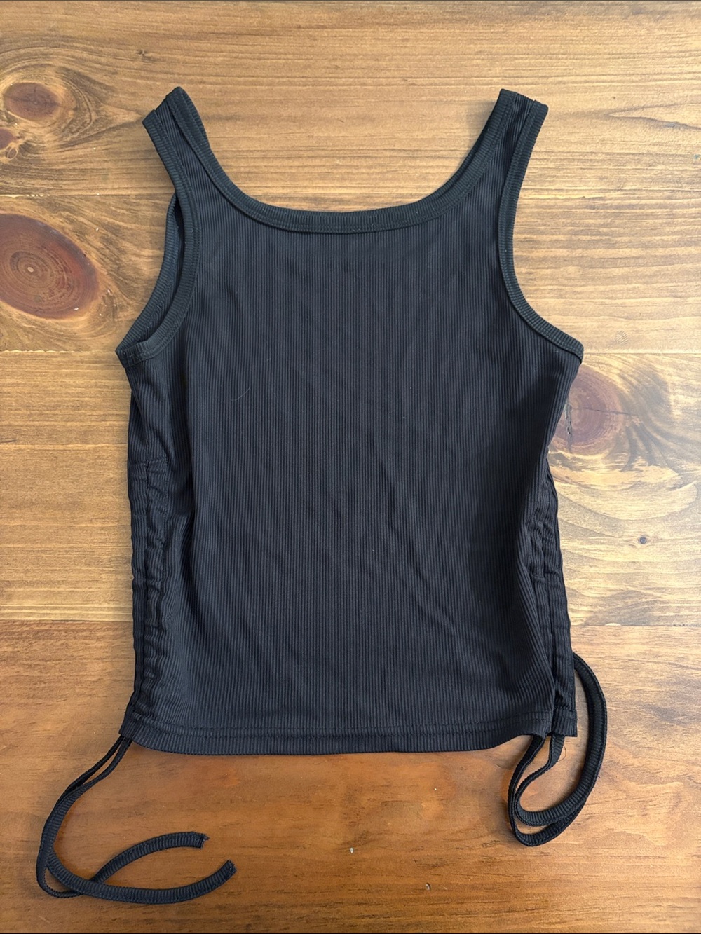 SHEIN Black Ribbed Side-Tie Tank Top